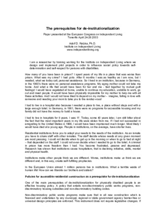 The-prerequisites-for-de-institutionalization-European-Congress-on-Independent-Living-Tenerife-April-24-26-2003